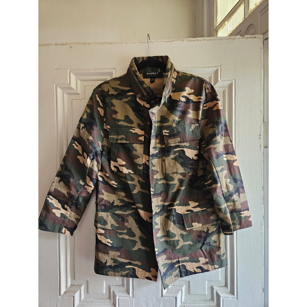 Runway New York Womens Camo Field Jacket Green Brown Military Utility Coat Small
